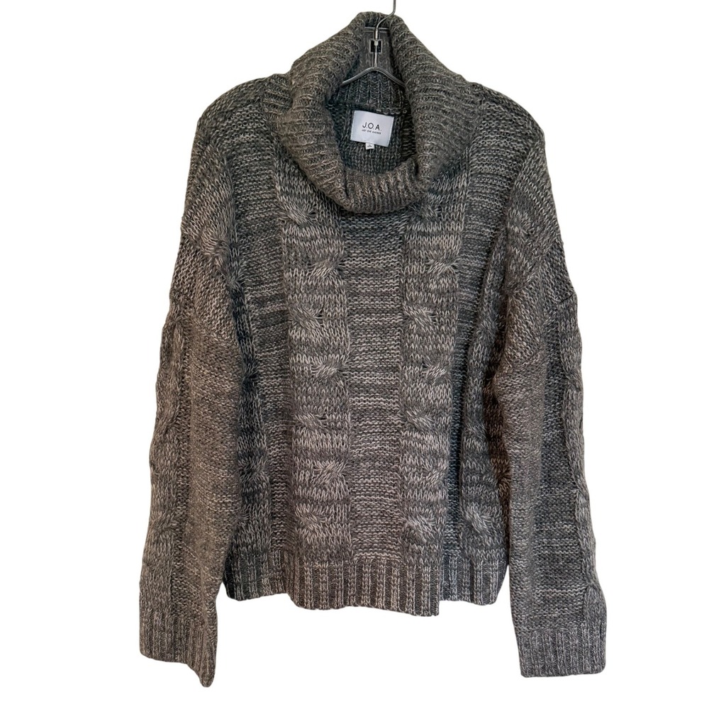JOA Cable Knit Chunky Turtleneck Sweater Womens Medium Grey Boho Fisherman Comfy